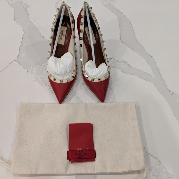 Valentino Shoes - Valentino Red Rockstud 100 Leather Pumps